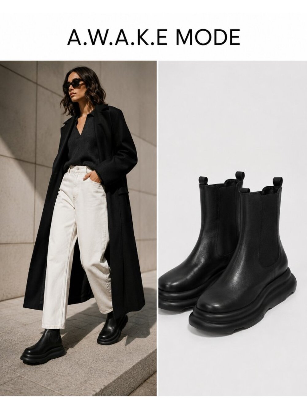 A.W.A.K.E. MODE Casual Ariana Women’s Leather Chunky Chelsea Boots EU 40 US 10